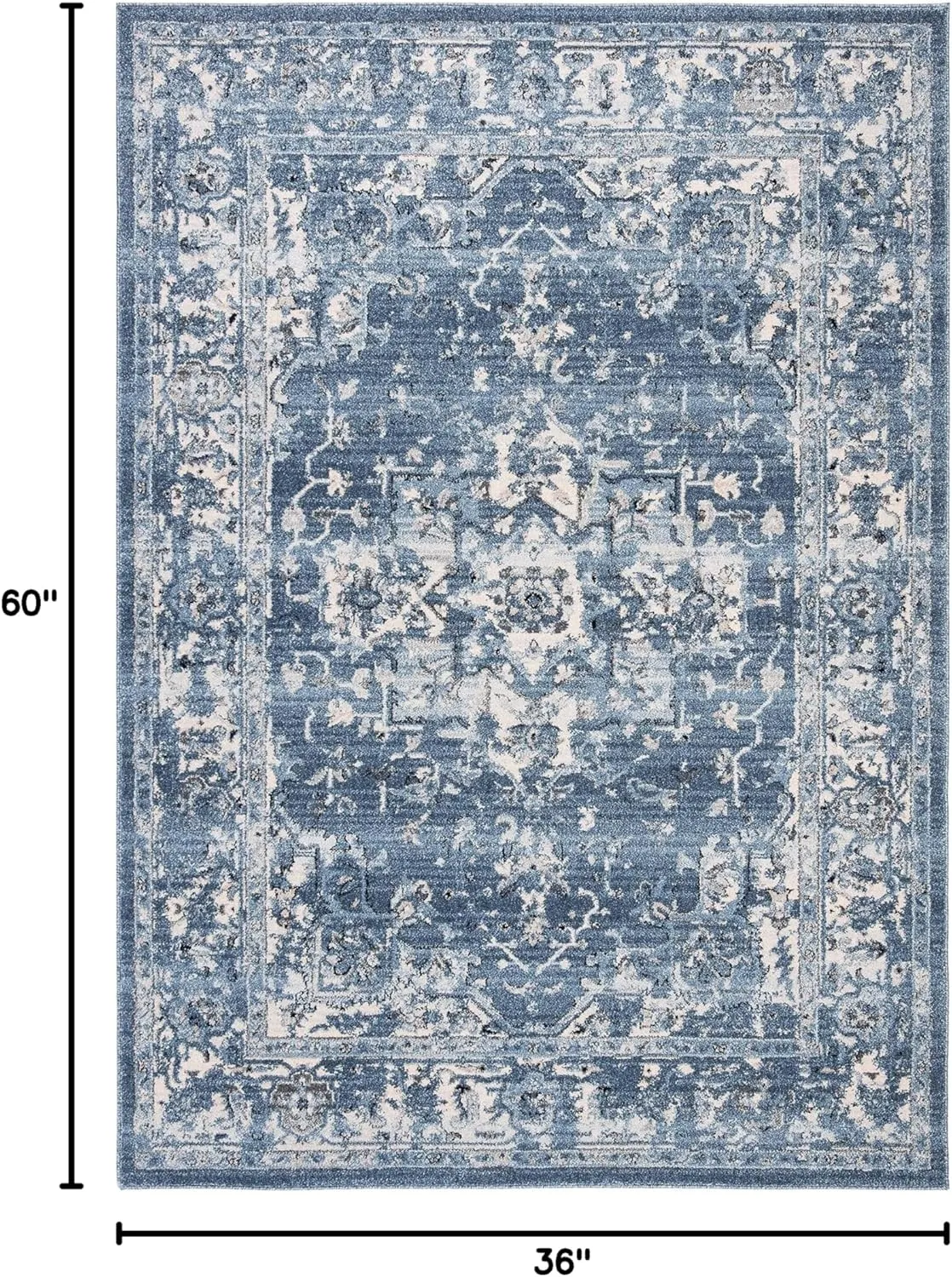 SAFAVIEH Charleston Collection Area Rug - 3' x 5', Navy & Creme, Oriental Distressed Design, Ideal for High Traffic Areas in Living Room, Bedroom, Dining (CHL411N-3)