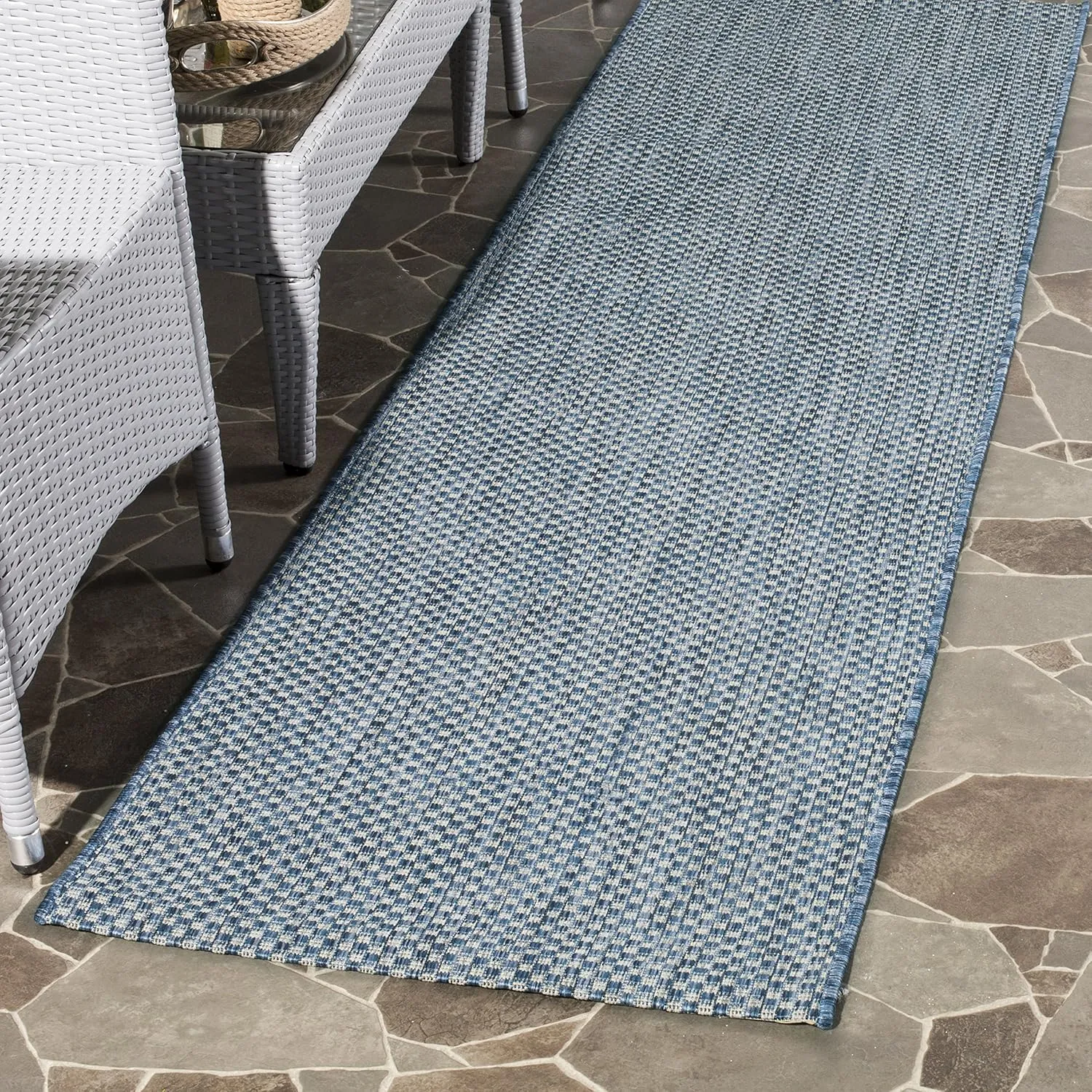 SAFAVIEH Courtyard Collection 2'3" x 20' Navy/Grey CY8521 Indoor/ Outside Waterproof Easy cleansingPatio Backyard Mudroom Runner Mat