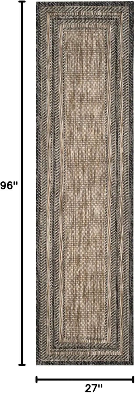 SAFAVIEH Courtyard Collection 2'3" x 8' Natural / Black CY8475 Indoor/ Outdoor-Waterproof Easy-Cleaning Patio Backyard Mudroom Runner-Rug