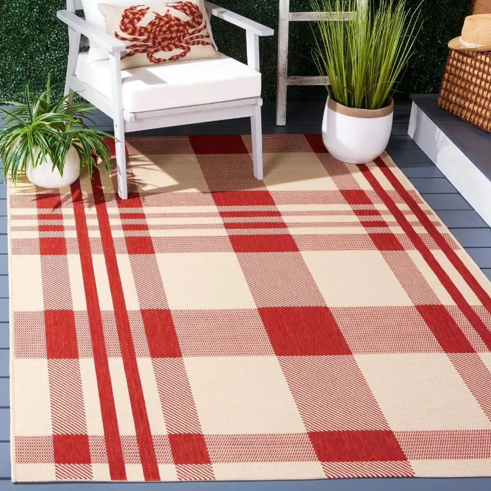 SAFAVIEH Courtyard Collection 5'3' x 7'7' Red/Bone CY6201 Plaid Indoor/ Outdoor Patio Backyard Mudroom Area Rug