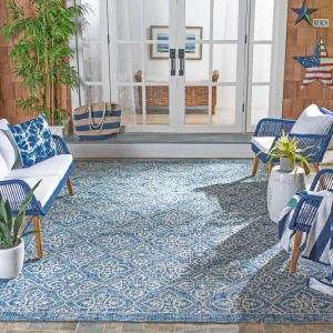 SAFAVIEH Courtyard Collection 8' x 11' Navy/Grey CY8066 Indoor/ Outdoor Waterproof Easy Cleaning Patio Backyard Mudroom Area Rug