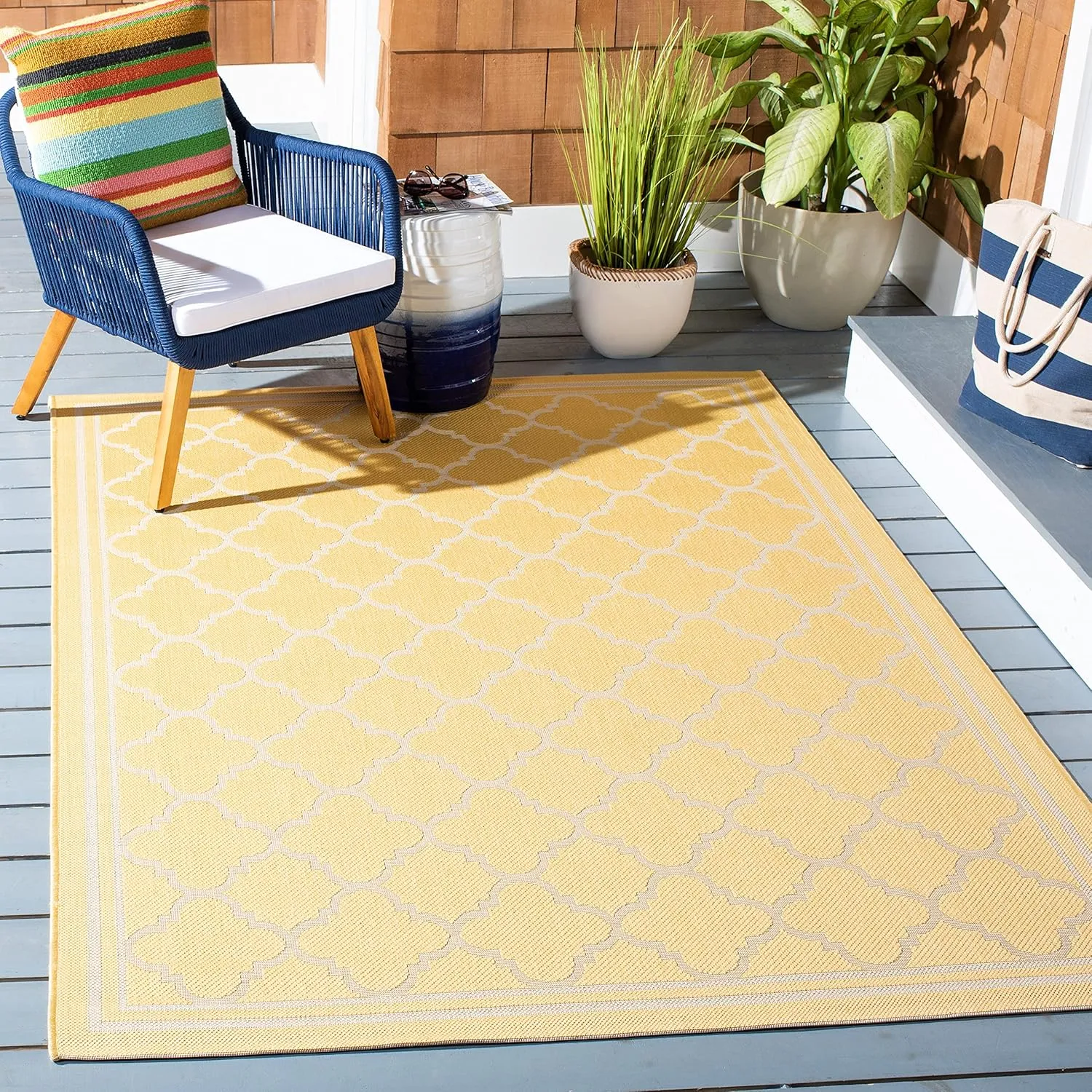 SAFAVIEH Courtyard Collection 9' x 12' Gold/Beige CY6918 Trellis Indoor/-Outdoor Waterproof Easy-Cleaning Patio Backyard Mudroom Area-Rug