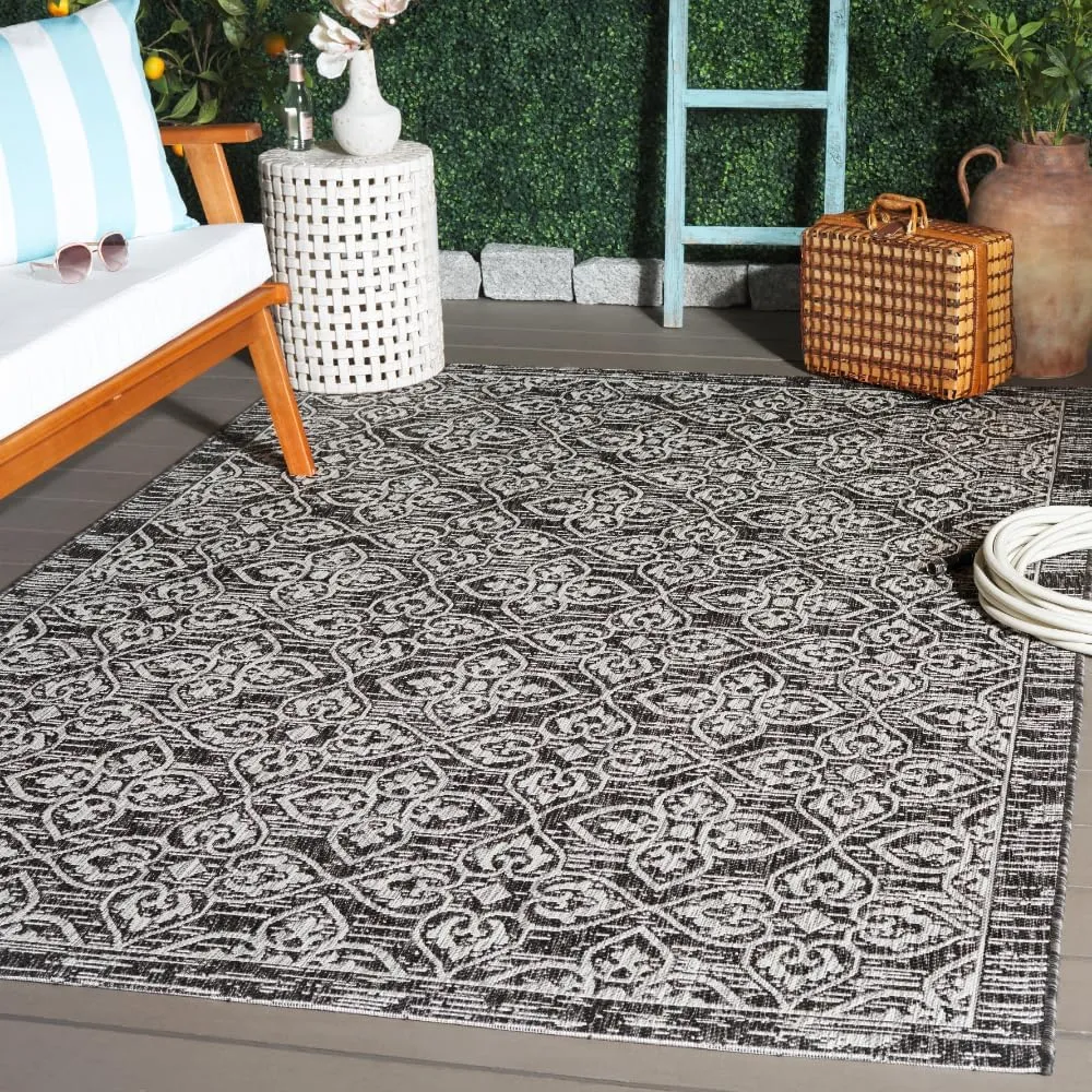 SAFAVIEH Courtyard Collection Area Rug - 5'3" x 7'7", Black & Light Grey, Non-Shedding & Easy Care, Indoor/Outdoor & Washable-Ideal for Patio, Backyard, Mudroom (CY8066-37621)