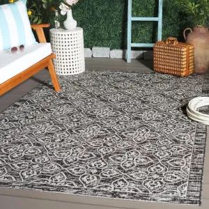 SAFAVIEH Courtyard Collection Area Rug - 5'3" x 7'7", Black & Light Grey, Non-Shedding & Easy Care, Indoor/Outdoor & Washable-Ideal for Patio, Backyard, Mudroom (CY8066-37621)