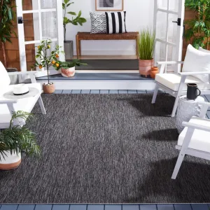 SAFAVIEH Courtyard Collection Area Rug - 9' x 12', Black & Grey, Solid Design, Non-Shedding & Easy Care, Indoor/Outdoor & Washable-Ideal for Patio, Backyard, Mudroom (CY8520-53722)