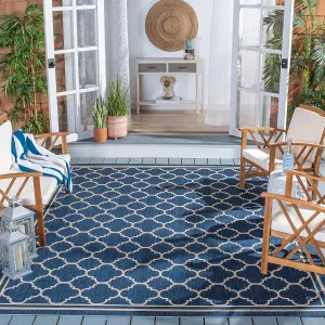 SAFAVIEH Courtyard Collection Area Rug - 9' x 12', Navy & Beige, Non-Shedding & Easy Care, Indoor/Outdoor & Washable-Ideal for Patio, Backyard, Mudroom (CY6918-268)