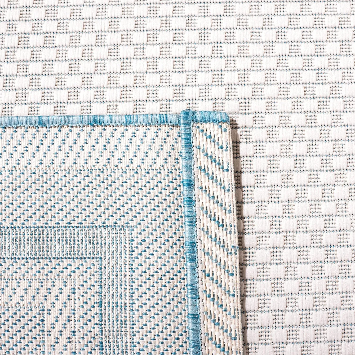 SAFAVIEH Courtyard Collection Runner Rug - 2'3" x 6'7", Ivory & Aqua, Geometric Pattern, Indoor/Outdoor & Washable, Ideal for Patio, Backyard, Mudroom (CY8475-53612-27)