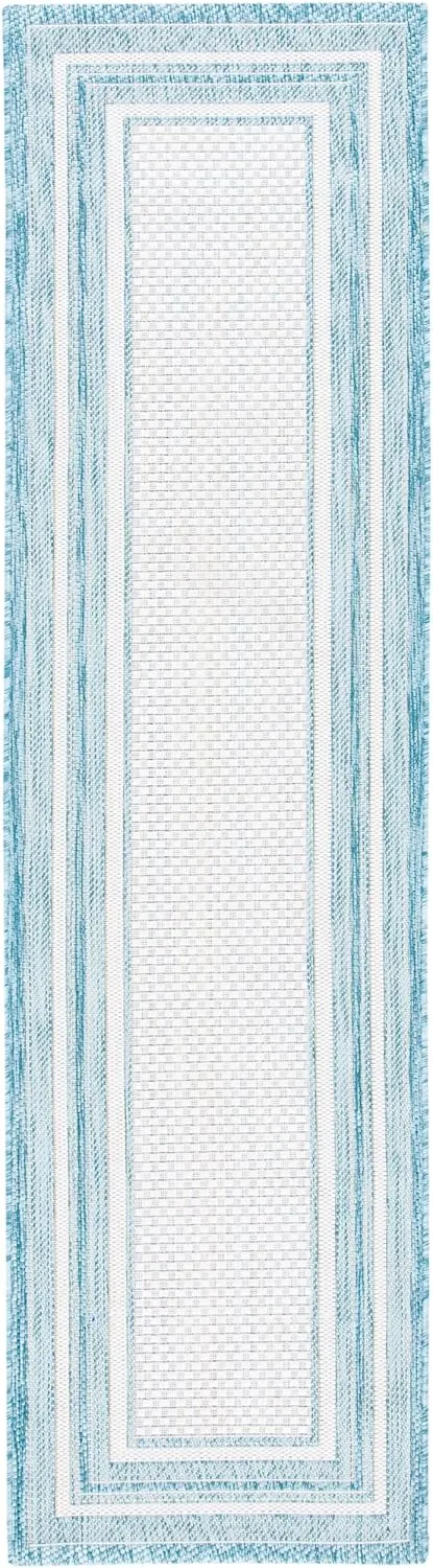 SAFAVIEH Courtyard Collection Runner Rug - 2'3" x 6'7", Ivory & Aqua, Geometric Pattern, Indoor/Outdoor & Washable, Ideal for Patio, Backyard, Mudroom (CY8475-53612-27)