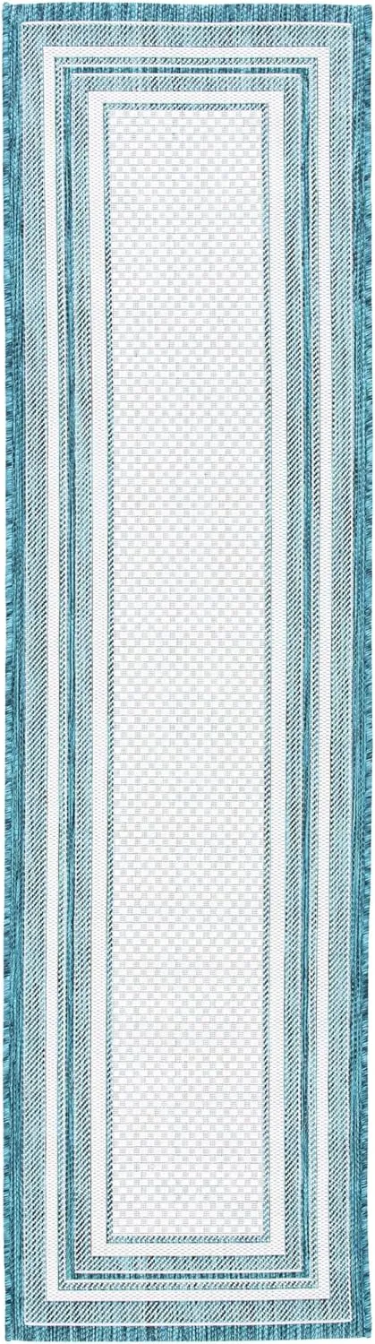SAFAVIEH Courtyard Collection Runner Rug - 6' Runner7, Ivory & Teal, Casual Design, Stain Resistant, Ideal for High Traffic Areas in Hallway, Bathroom & Kitchen (CY8475-53512-27)