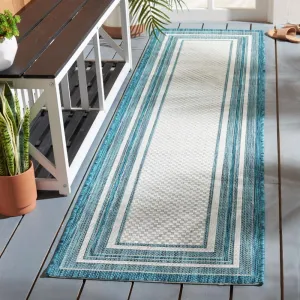 SAFAVIEH Courtyard Collection Runner Rug - 6' Runner7, Ivory & Teal, Casual Design, Stain Resistant, Ideal for High Traffic Areas in Hallway, Bathroom & Kitchen (CY8475-53512-27)