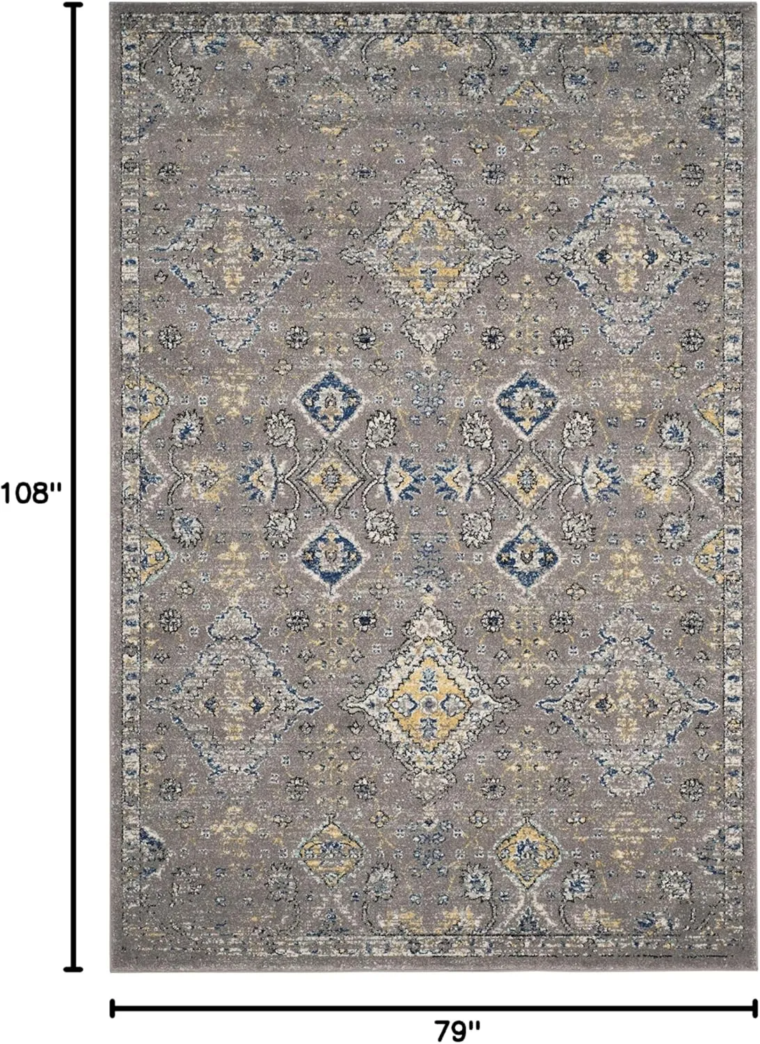 SAFAVIEH Evoke Collection 6'7" x 9' Dark Grey / Yellow EVK224G Boho Oriental Non-Shedding Living Room Bedroom Dining Home Office Area Rug