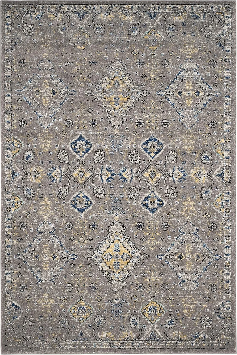 SAFAVIEH Evoke Collection 6'7" x 9' Dark Grey / Yellow EVK224G Boho Oriental Non-Shedding Living Room Bedroom Dining Home Office Area Rug