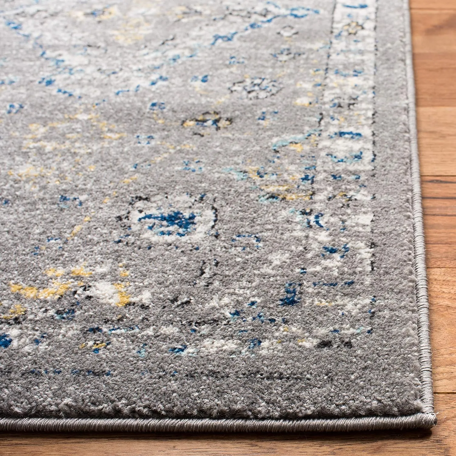 SAFAVIEH Evoke Collection 6'7" x 9' Dark Grey / Yellow EVK224G Boho Oriental Non-Shedding Living Room Bedroom Dining Home Office Area Rug