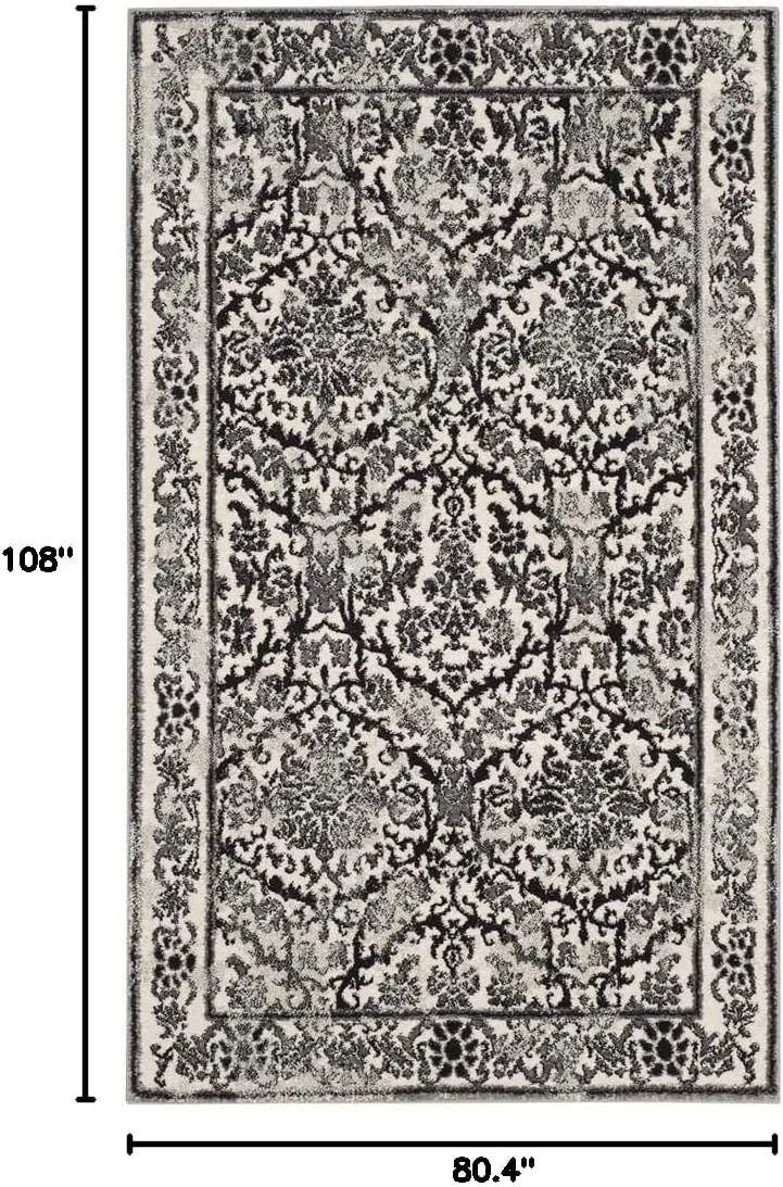 SAFAVIEH Evoke Collection Area Rug - 6'7" x 9', Ivory & Grey, Shabby Chic Oriental Design, Non-Shedding & Easy Care, Ideal for High Traffic Areas in Living Room, Bedroom (EVK242D)