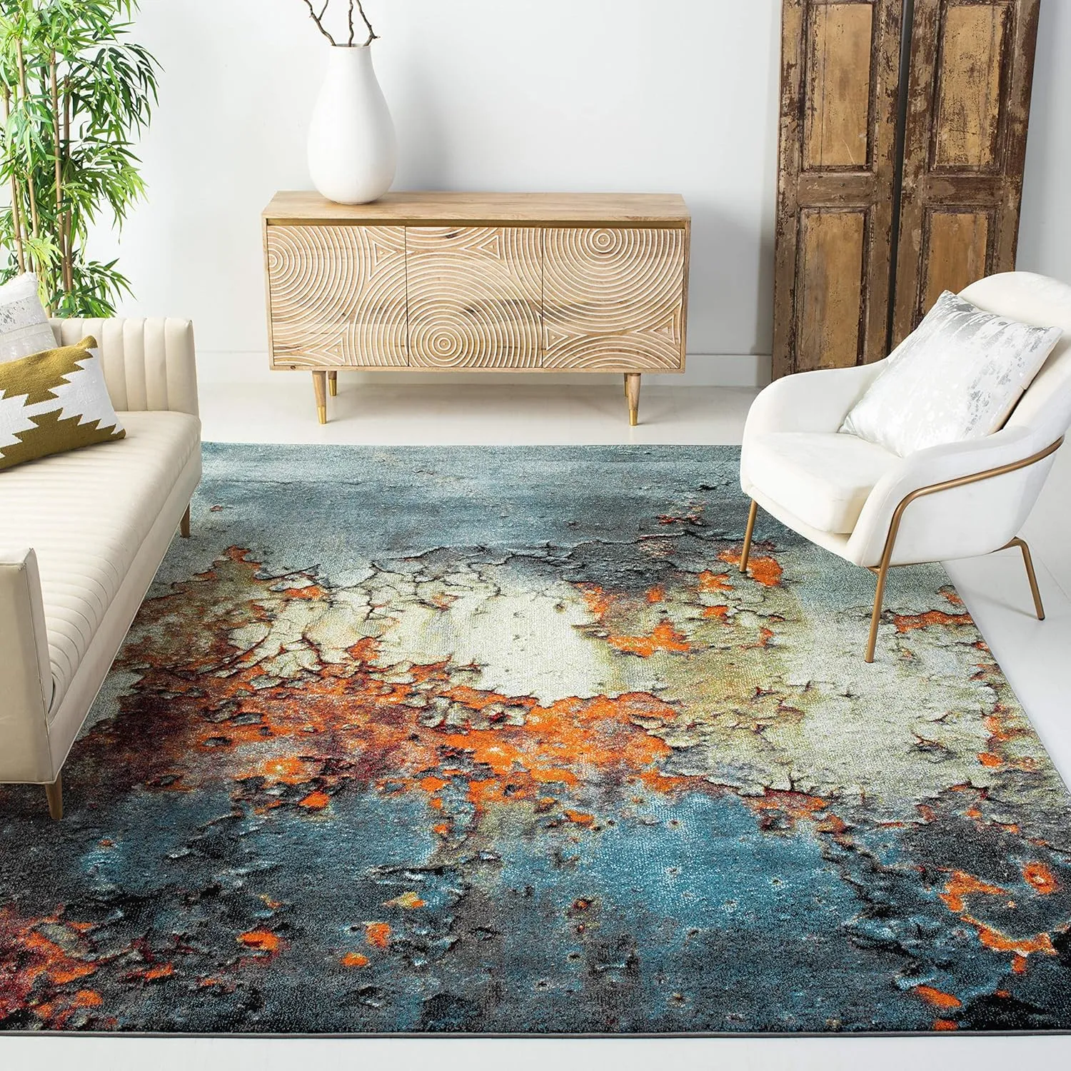 SAFAVIEH Glacier Collection 11' Square Blue/Multi GLA125B Modern Abstract Non-Shedding Living Room Bedroom Dining Home Office Area Rug