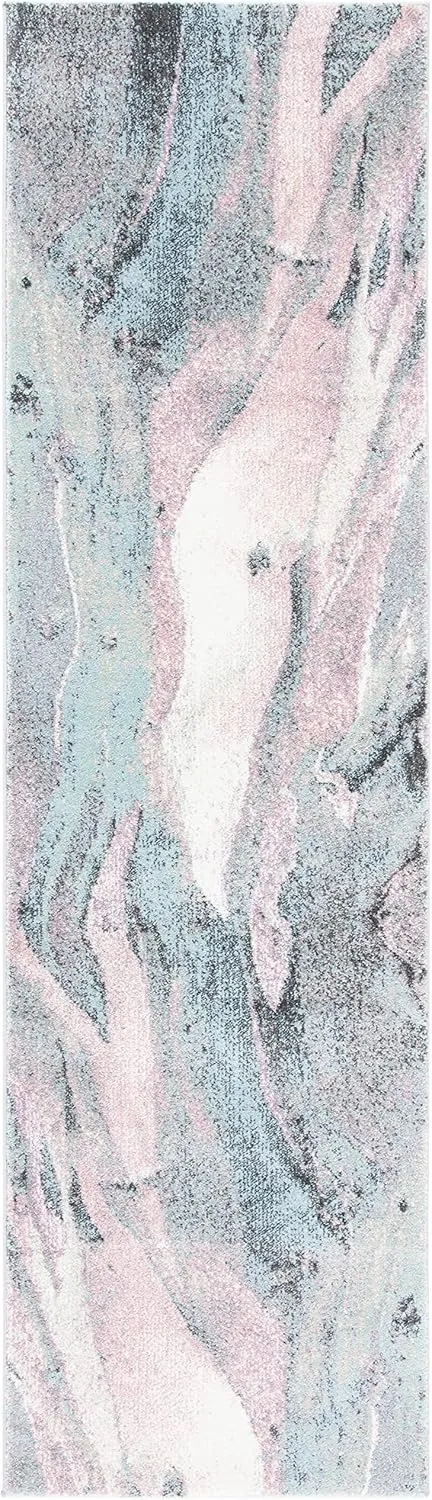 SAFAVIEH Glacier Collection 2'3" x 12' Pink / Blue GLA126U Modern Abstract Non-Shedding Living Room Bedroom Runner Rug