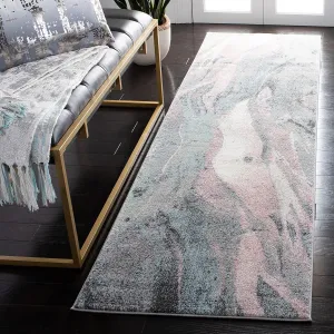 SAFAVIEH Glacier Collection 2'3" x 12' Pink / Blue GLA126U Modern Abstract Non-Shedding Living Room Bedroom Runner Rug