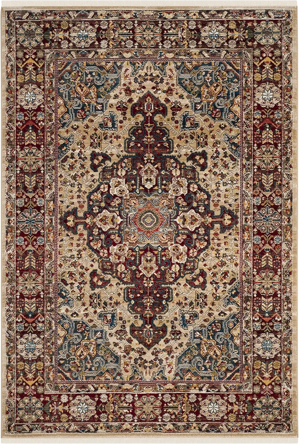 SAFAVIEH Kashan Collection Area Rug - 5'1" x 7'5", Ivory & Red, Traditional Oriental Design, Non-Shedding & Easy Care, Ideal for High Traffic Areas in Living Room, Bedroom (KSN305K)