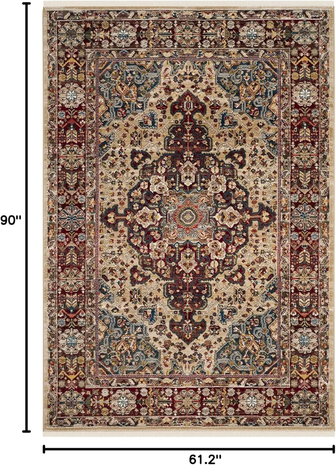 SAFAVIEH Kashan Collection Area Rug - 5'1" x 7'5", Ivory & Red, Traditional Oriental Design, Non-Shedding & Easy Care, Ideal for High Traffic Areas in Living Room, Bedroom (KSN305K)