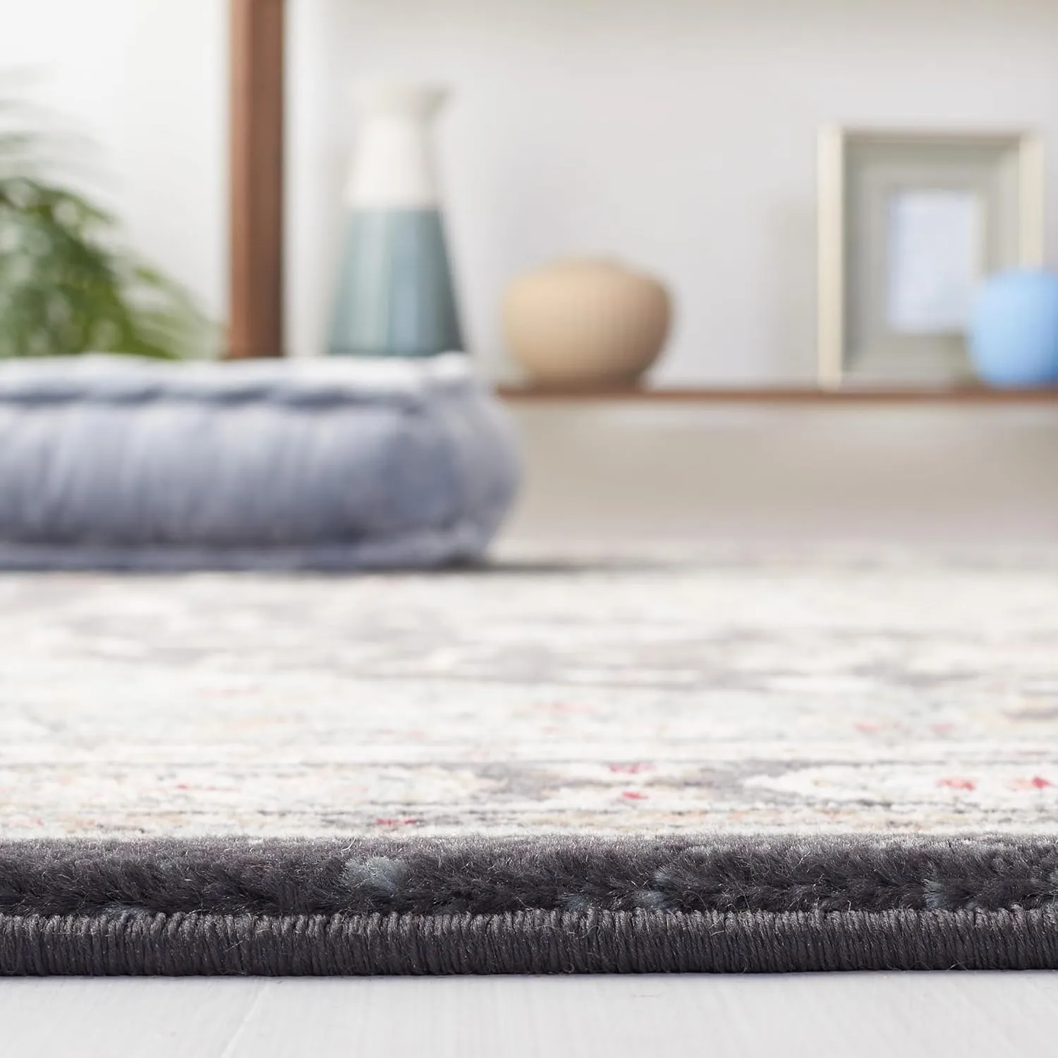 SAFAVIEH Lyndhurst Collection Area Rug - 2'3" x 6' Runner, Anthracite/Teal, Geometric Design, Ideal for High Traffic Areas in Living Room, Bedroom, Dining (LNH338C)