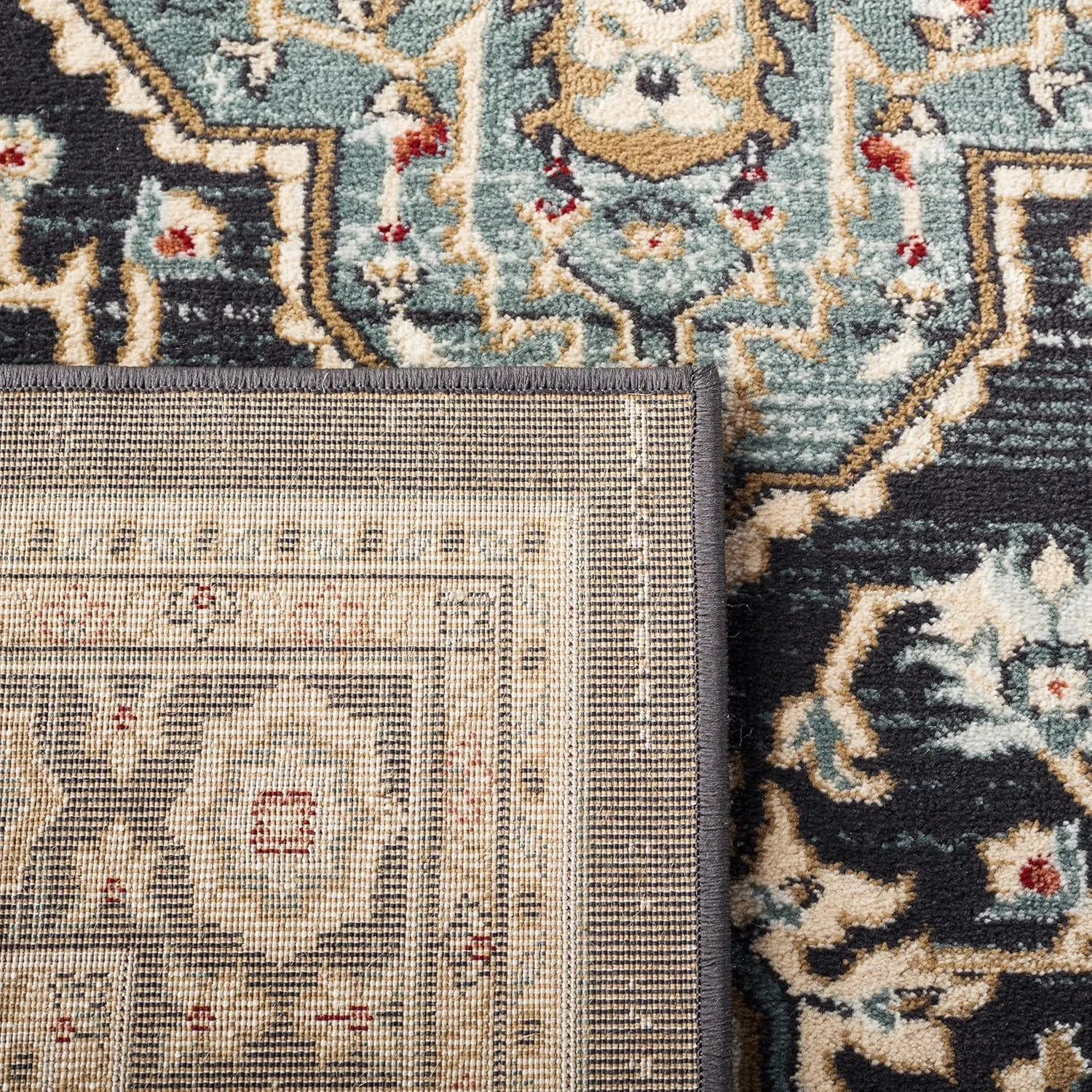 SAFAVIEH Lyndhurst Collection Area Rug - 2'3" x 6' Runner, Anthracite/Teal, Geometric Design, Ideal for High Traffic Areas in Living Room, Bedroom, Dining (LNH338C)