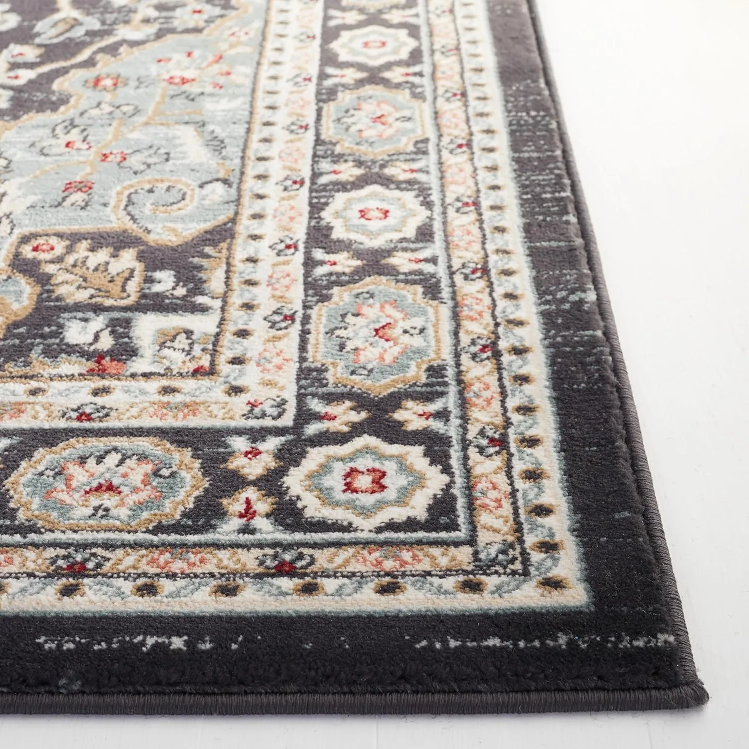 SAFAVIEH Lyndhurst Collection Area Rug - 2'3" x 6' Runner, Anthracite/Teal, Geometric Design, Ideal for High Traffic Areas in Living Room, Bedroom, Dining (LNH338C)