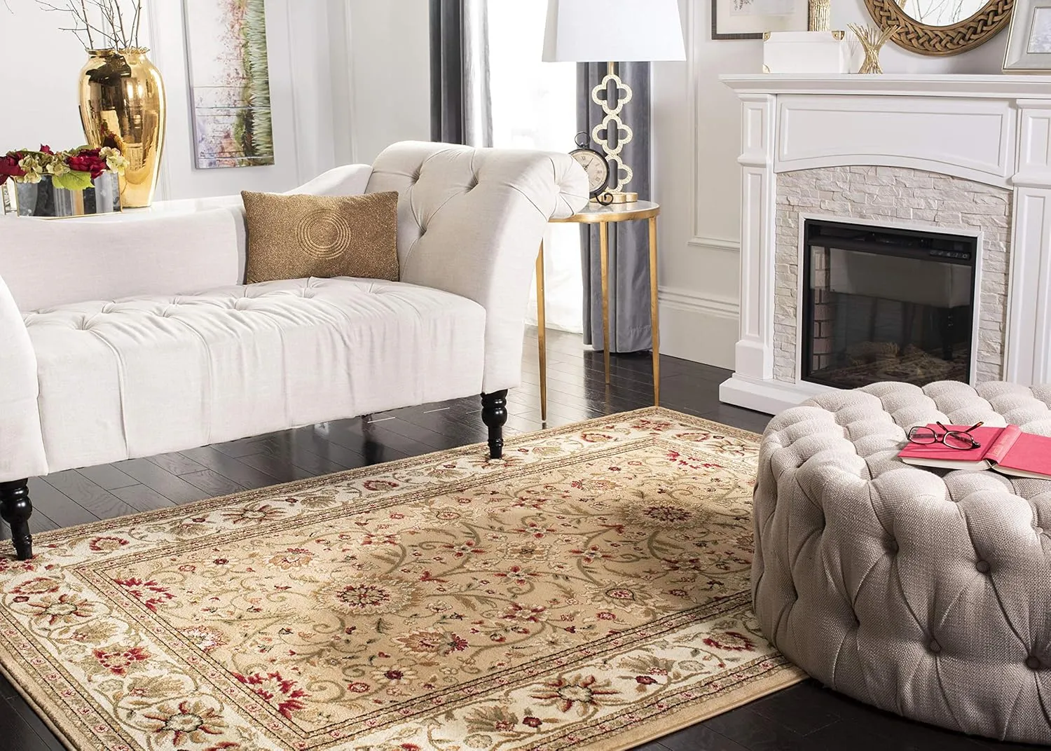 SAFAVIEH Lyndhurst Collection Area Rug - 5'3" x 7'6", Beige & Ivory, Traditional Oriental Design, Non-Shedding & Easy Care, Ideal for High Traffic Areas in Living Room, Bedroom (LNH212D)