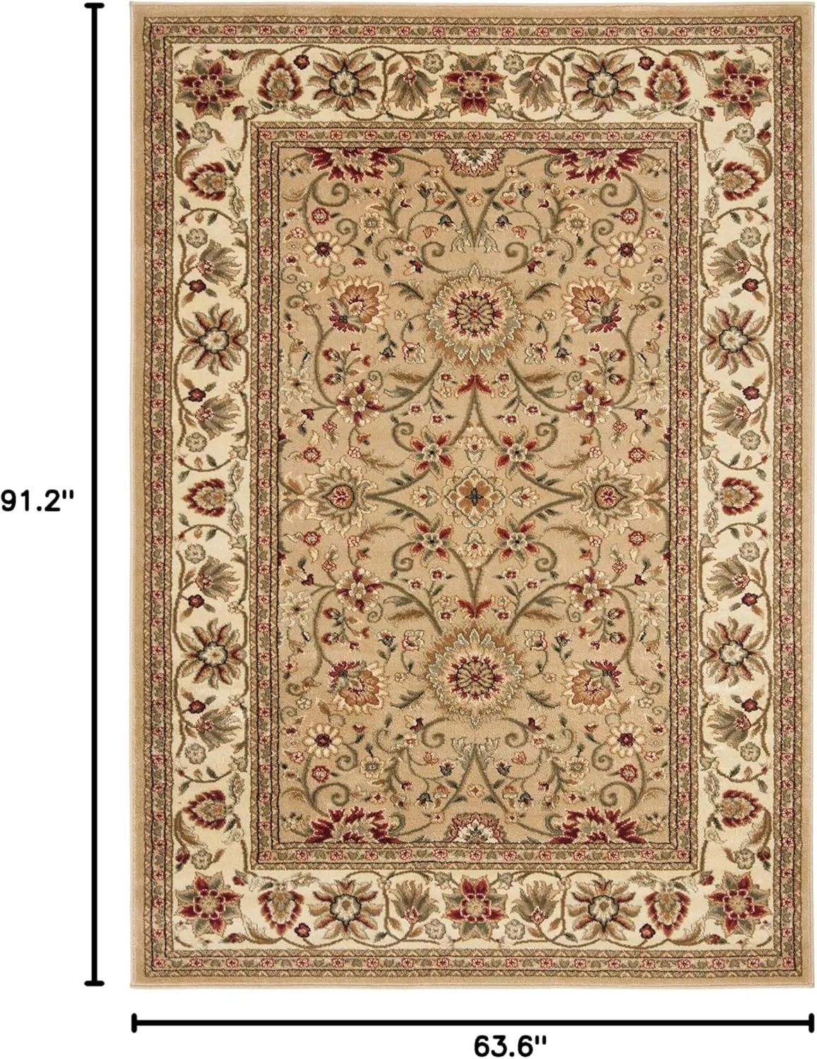 SAFAVIEH Lyndhurst Collection Area Rug - 5'3" x 7'6", Beige & Ivory, Traditional Oriental Design, Non-Shedding & Easy Care, Ideal for High Traffic Areas in Living Room, Bedroom (LNH212D)