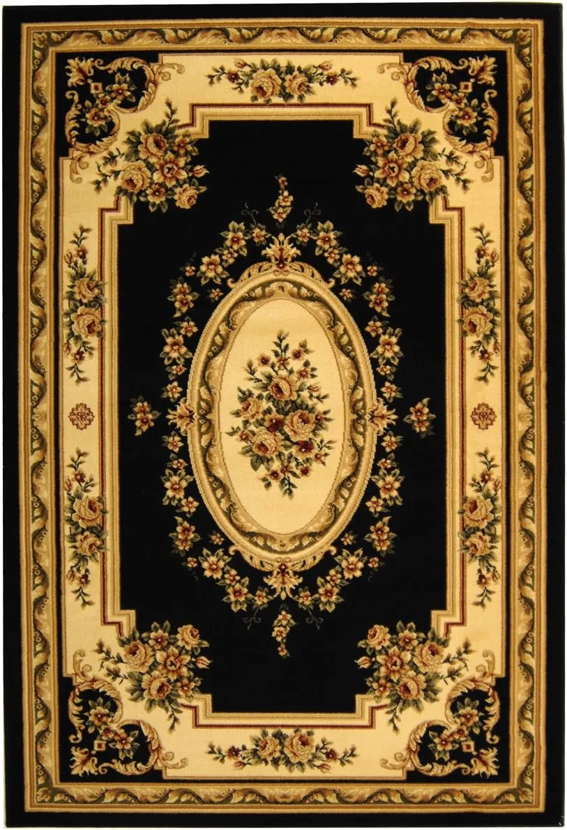 SAFAVIEH Lyndhurst Collection Area Rug - 5'3" x 7'6", Black & Ivory, Traditional European Medallion Design, Non-Shedding & Easy Care, Ideal for High Traffic Areas in Living Room, Bedroom (LNH218A)