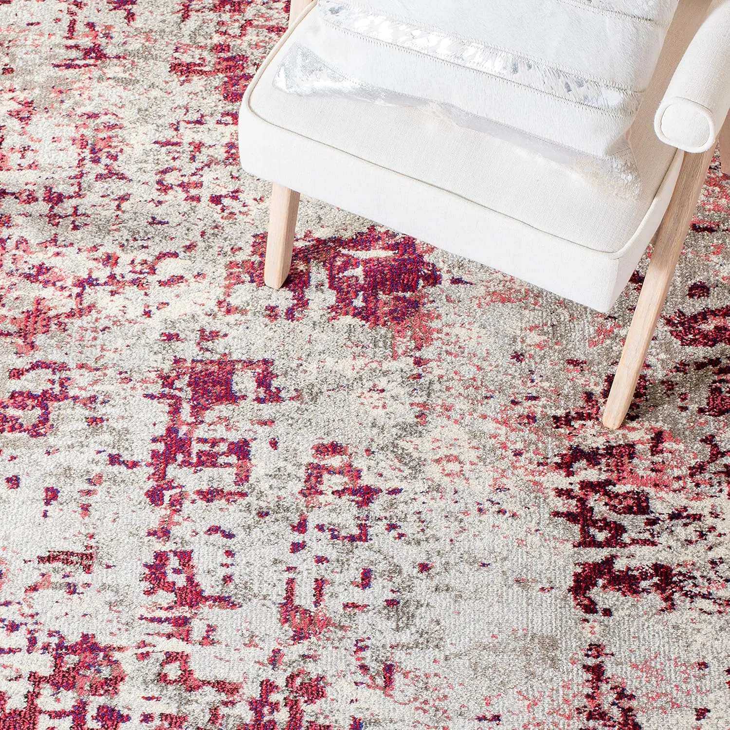 SAFAVIEH Madison Collection 8' x 10' BeigeWine MAD471C Modern Abstract Non-Shedding Living Room Bedroom Area Rug