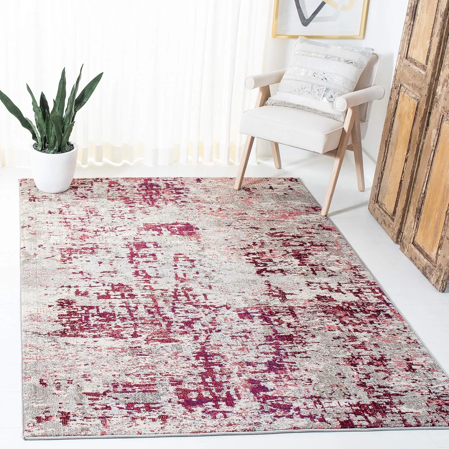 SAFAVIEH Madison Collection 8' x 10' BeigeWine MAD471C Modern Abstract Non-Shedding Living Room Bedroom Area Rug