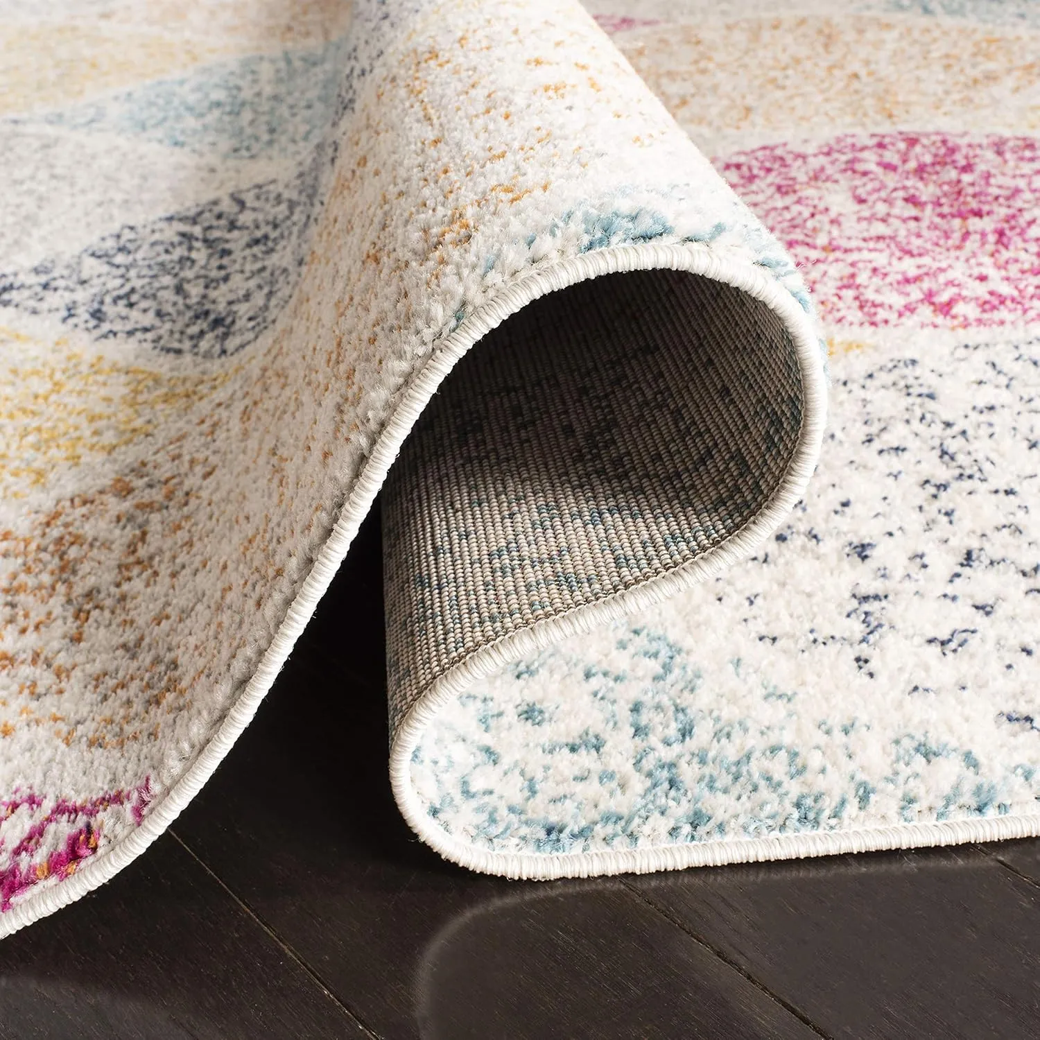 SAFAVIEH Madison Collection 9' Square Cream / Yellow MAD604C Glam Ogee Trellis Distressed Non-Shedding Living Room Bedroom Dining Home Office Area Rug