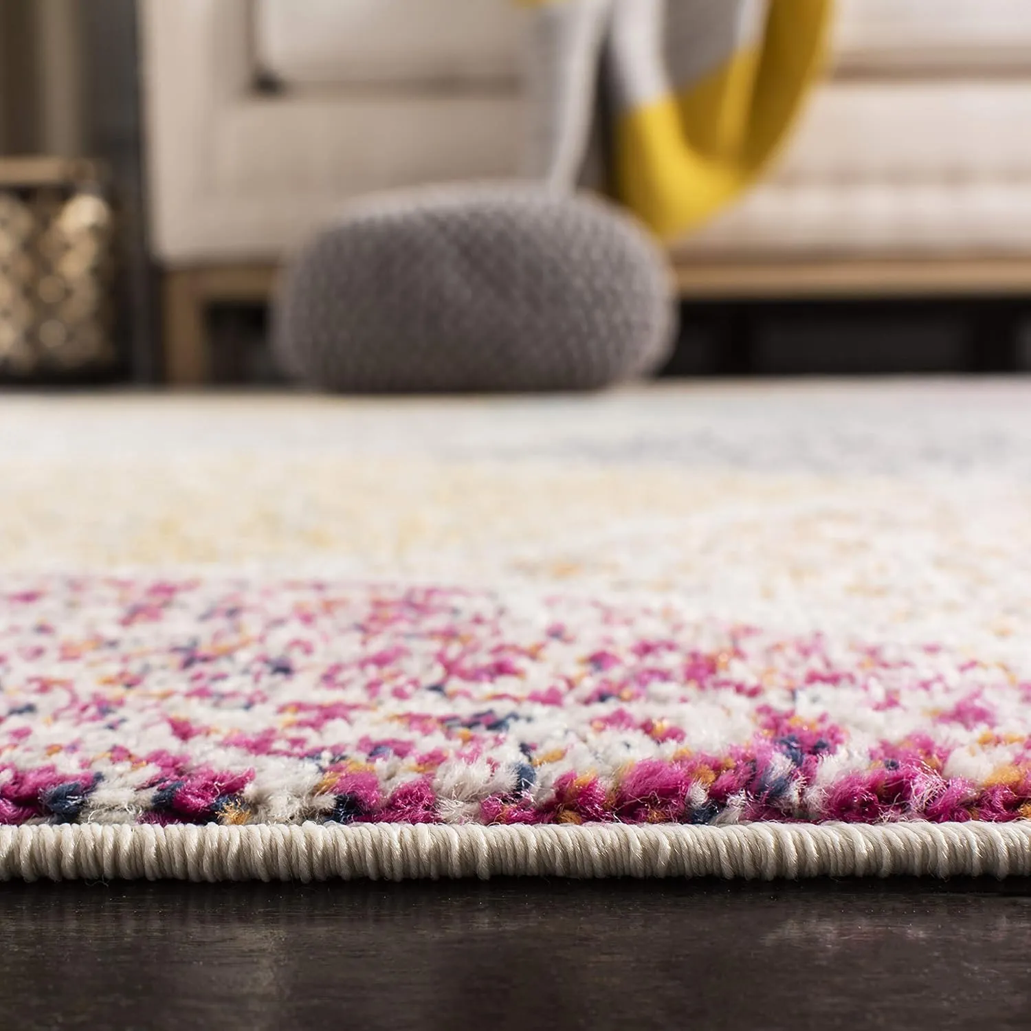 SAFAVIEH Madison Collection 9' Square Cream / Yellow MAD604C Glam Ogee Trellis Distressed Non-Shedding Living Room Bedroom Dining Home Office Area Rug