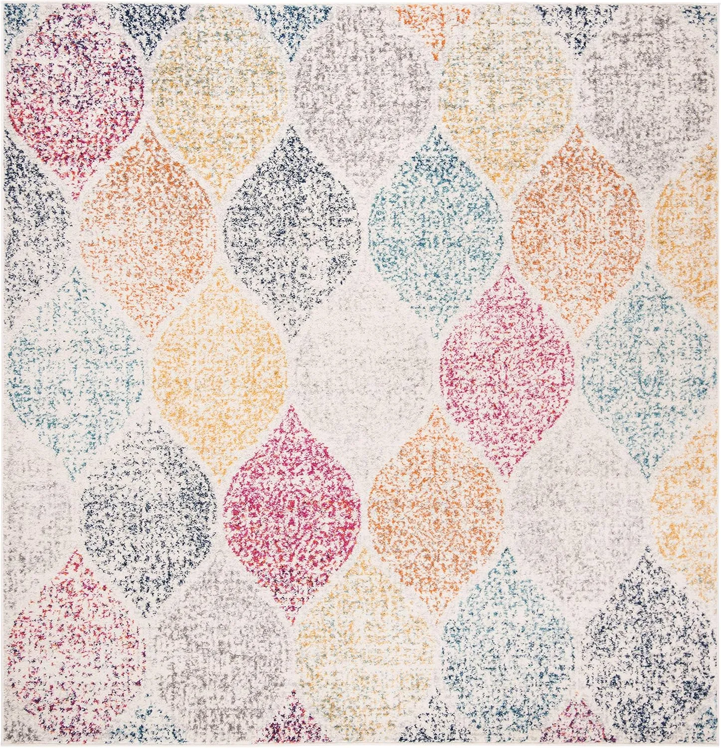 SAFAVIEH Madison Collection 9' Square Cream / Yellow MAD604C Glam Ogee Trellis Distressed Non-Shedding Living Room Bedroom Dining Home Office Area Rug