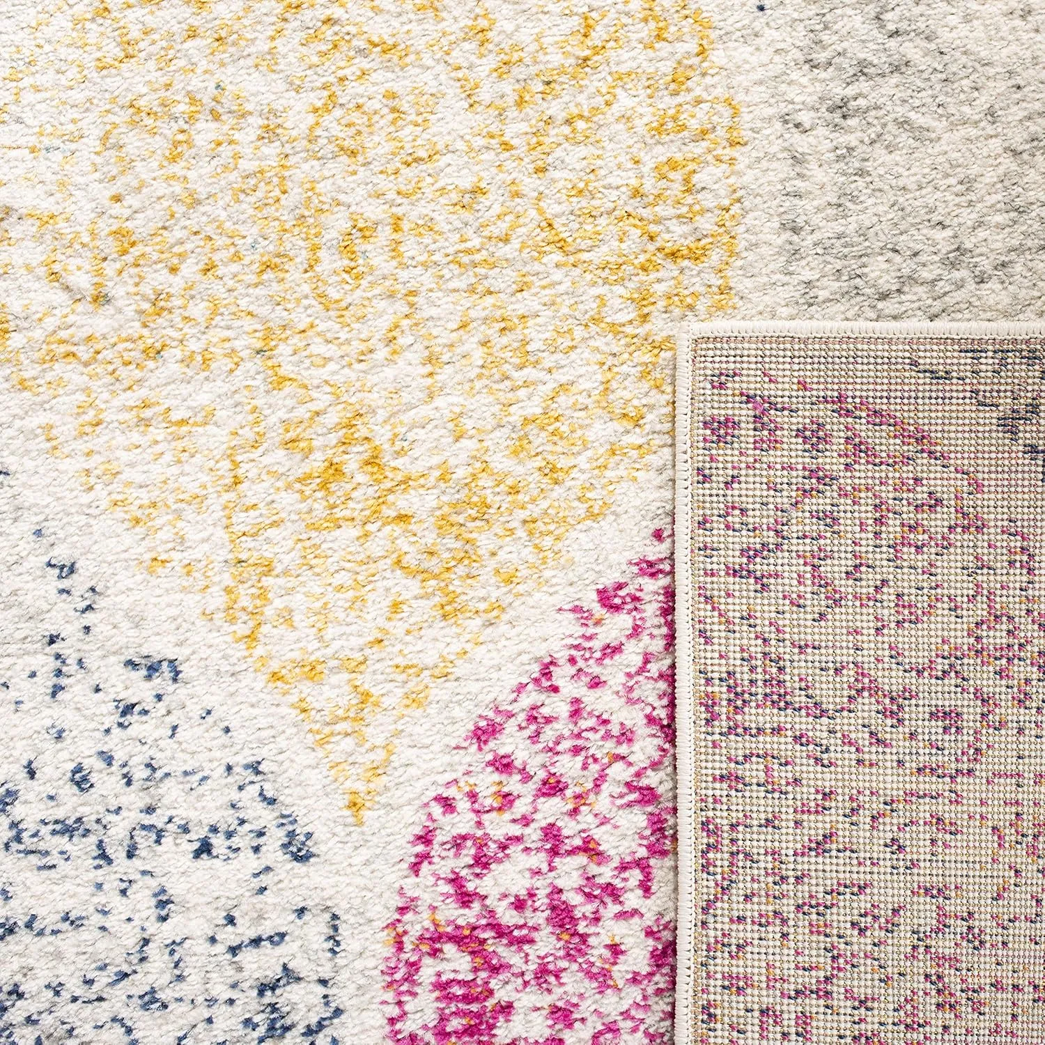 SAFAVIEH Madison Collection 9' Square Cream / Yellow MAD604C Glam Ogee Trellis Distressed Non-Shedding Living Room Bedroom Dining Home Office Area Rug