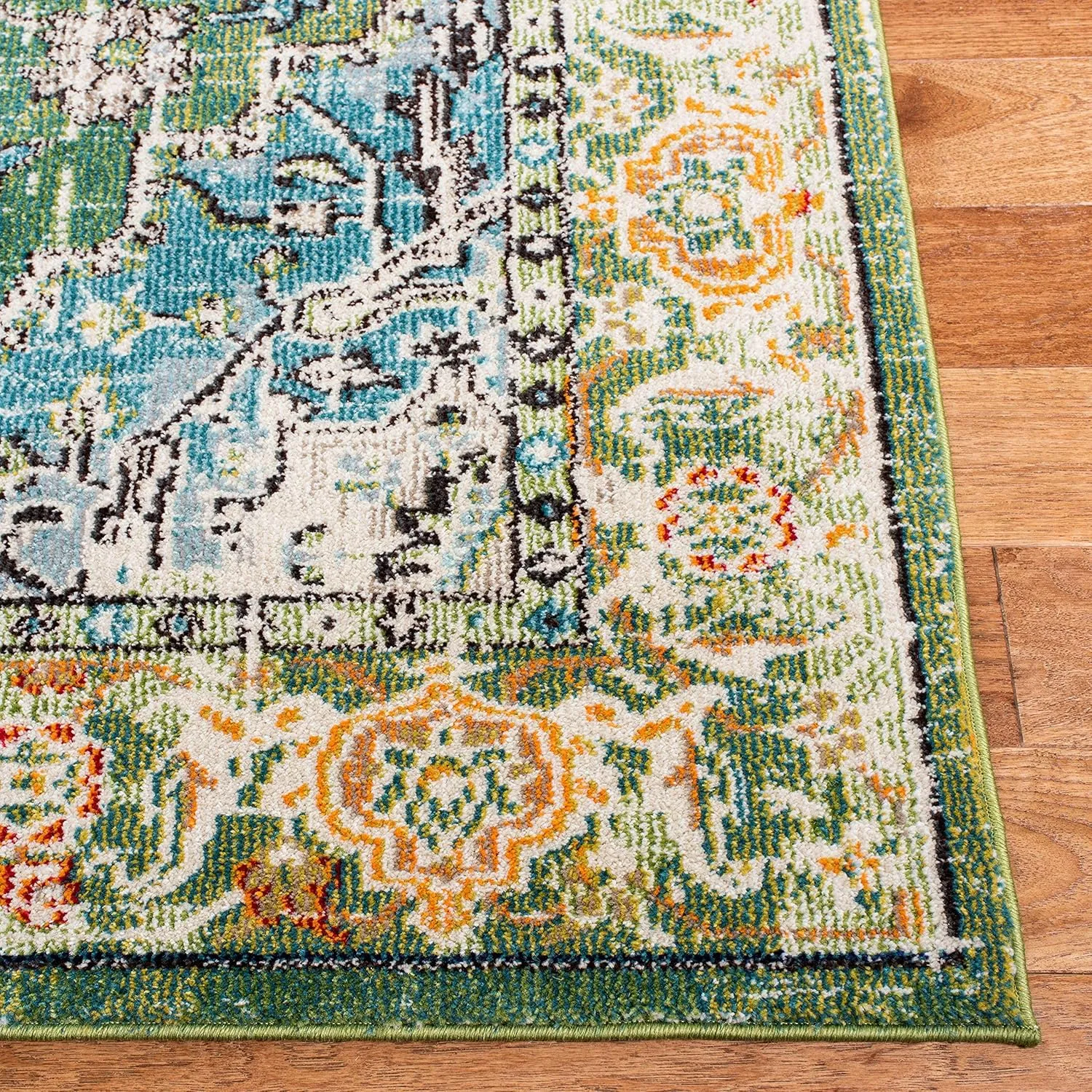 SAFAVIEH Monaco Collection Accent Rug - 4' x 5'7", Green & Turquoise, Boho Oriental Medallion Design, Non-Shedding & Easy Care, Ideal for High Traffic Areas in Entryway, Living Room, Bedroom (MNC207Y)