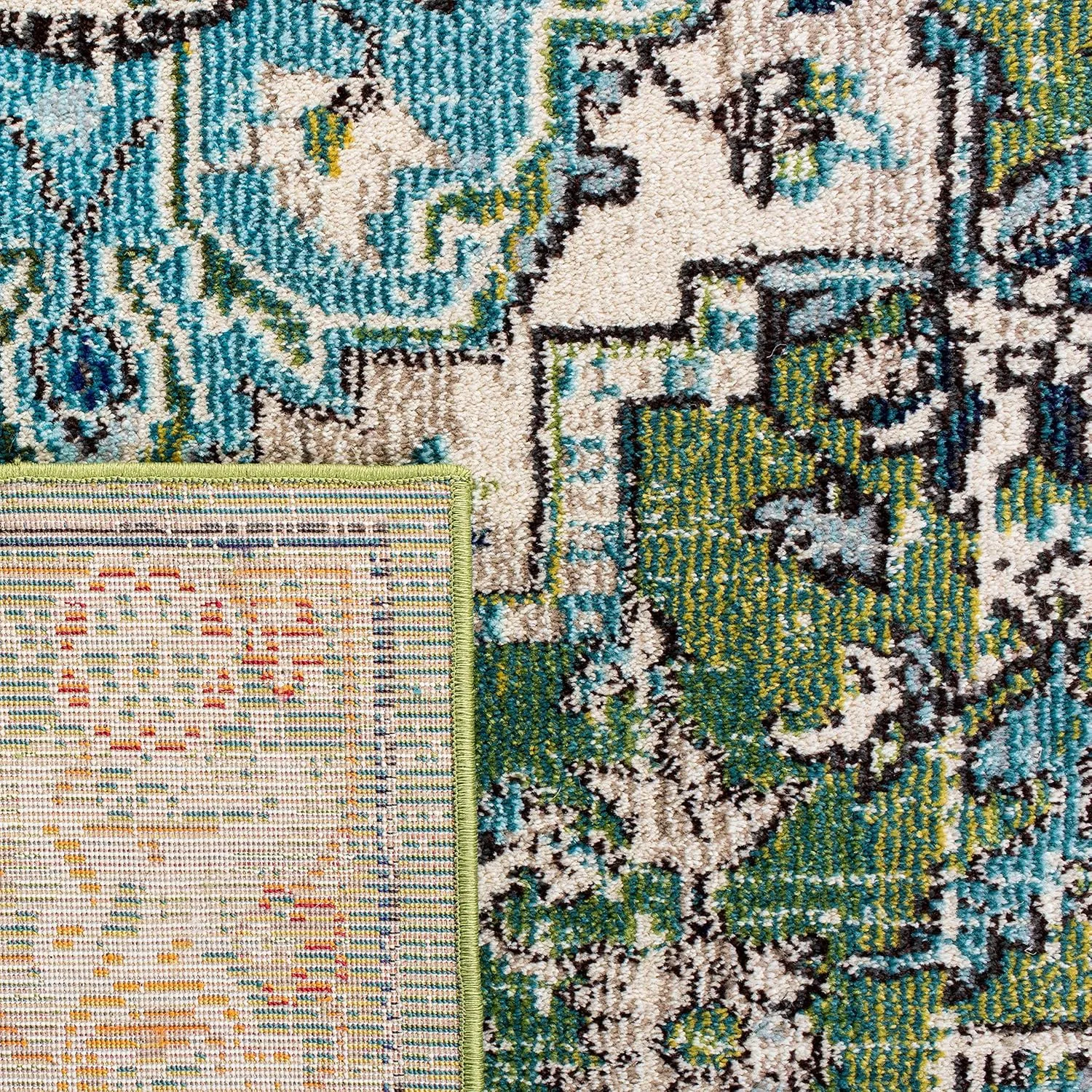 SAFAVIEH Monaco Collection Accent Rug - 4' x 5'7", Green & Turquoise, Boho Oriental Medallion Design, Non-Shedding & Easy Care, Ideal for High Traffic Areas in Entryway, Living Room, Bedroom (MNC207Y)