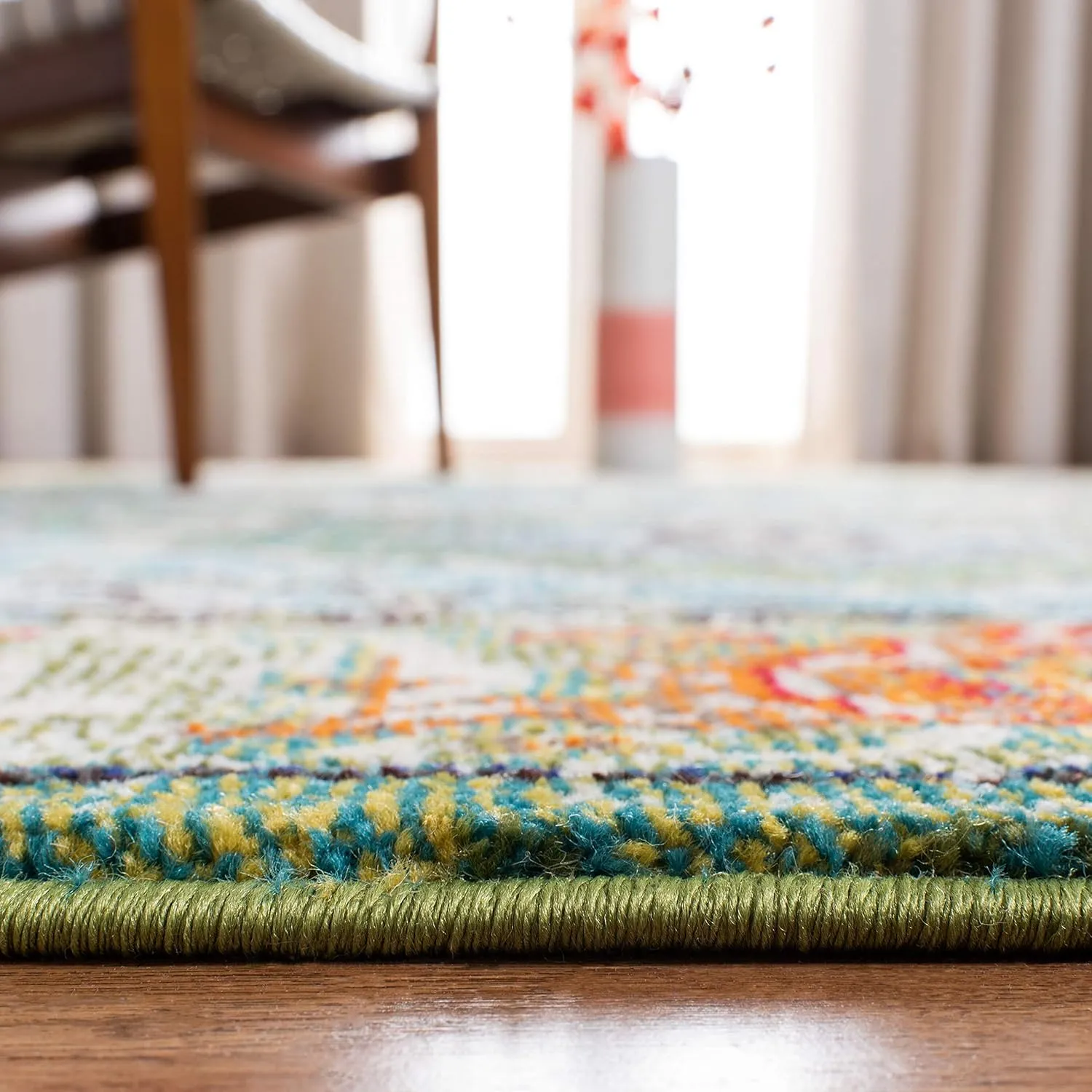 SAFAVIEH Monaco Collection Accent Rug - 4' x 5'7", Green & Turquoise, Boho Oriental Medallion Design, Non-Shedding & Easy Care, Ideal for High Traffic Areas in Entryway, Living Room, Bedroom (MNC207Y)