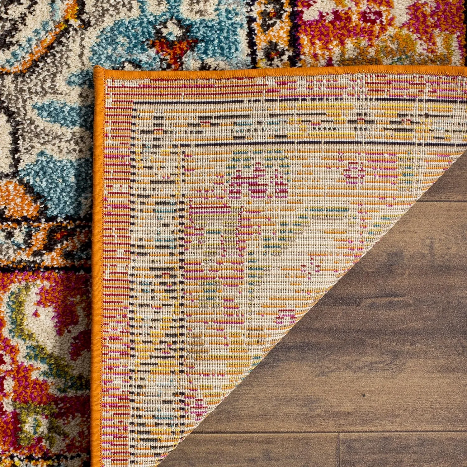 SAFAVIEH Monaco Collection Area Rug - 8' x 10', Orange & Light Blue, Boho Chic Medallion Distressed Design, Non-Shedding & Easy Care, Ideal for High Traffic Areas in Living Room, Bedroom (MNC243H)