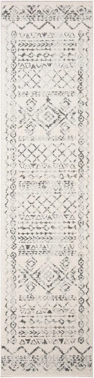 SAFAVIEH Tulum Collection Runner Rug - 2' x 7', Ivory & Grey, Moroccan Boho Distressed Design, Non-Shedding & Easy Care, Ideal for High Traffic Areas in Living Room, Bedroom (TUL268A)