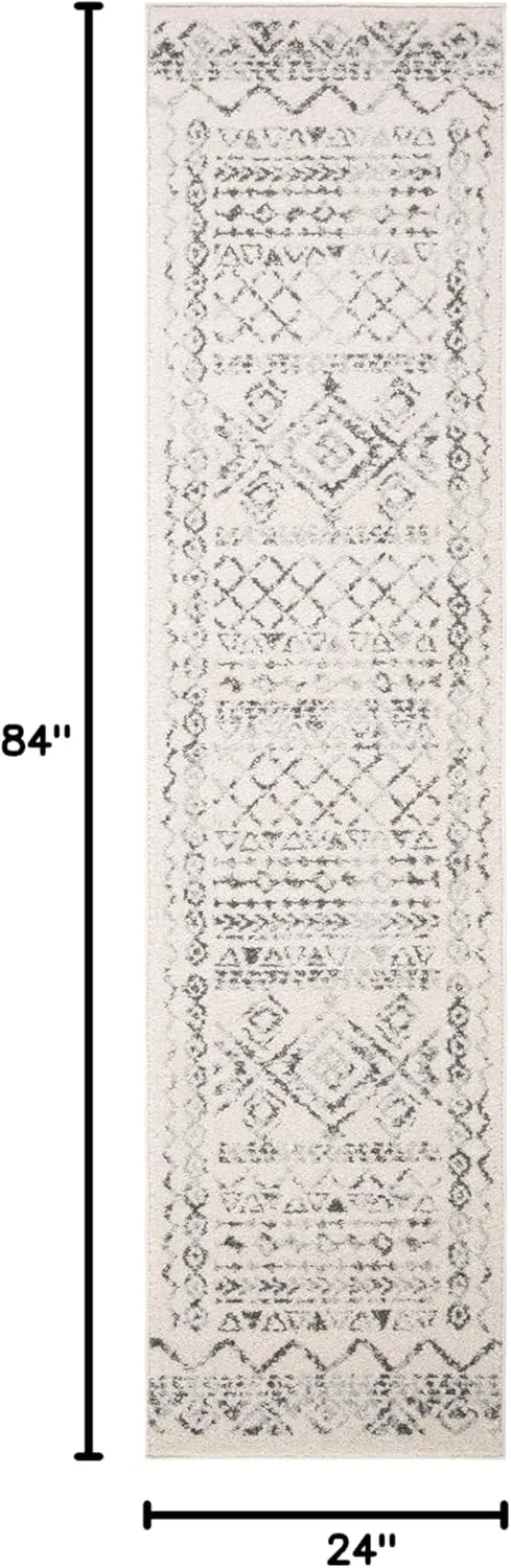 SAFAVIEH Tulum Collection Runner Rug - 2' x 7', Ivory & Grey, Moroccan Boho Distressed Design, Non-Shedding & Easy Care, Ideal for High Traffic Areas in Living Room, Bedroom (TUL268A)