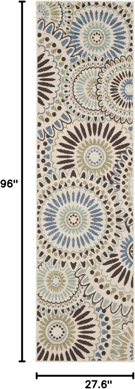 SAFAVIEH Veranda Collection 2'3' x 8' Cream/Blue VER091 Boho Floral Indoor/ Outdoor Non-Shedding Easy scrubbing Patio Backyard Porch Deck Mudroom Runner-Rug