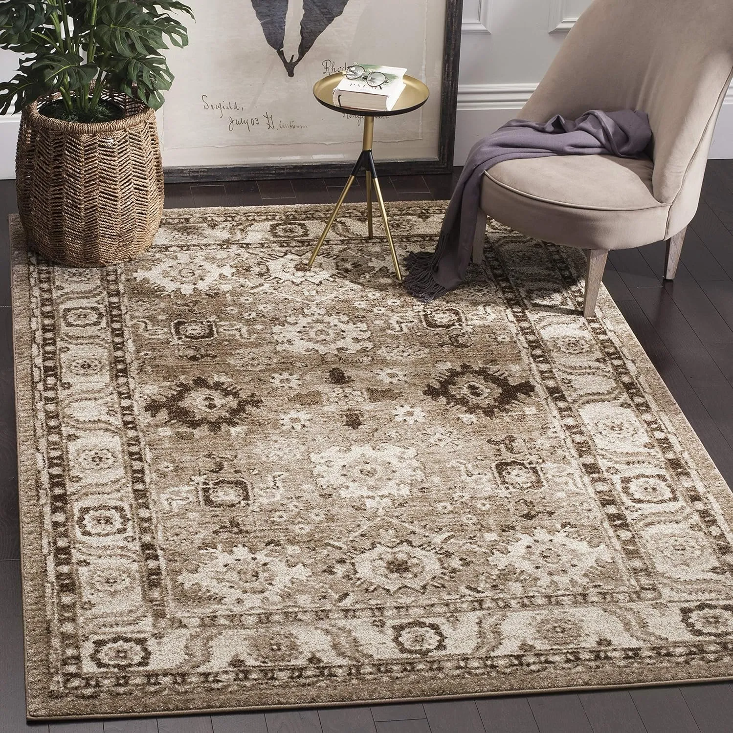 SAFAVIEH Vintage Hamadan Collection 5'3" Square Taupe VTH214T Oriental Traditional Persian Non-Shedding Living Room Bedroom Area Rug