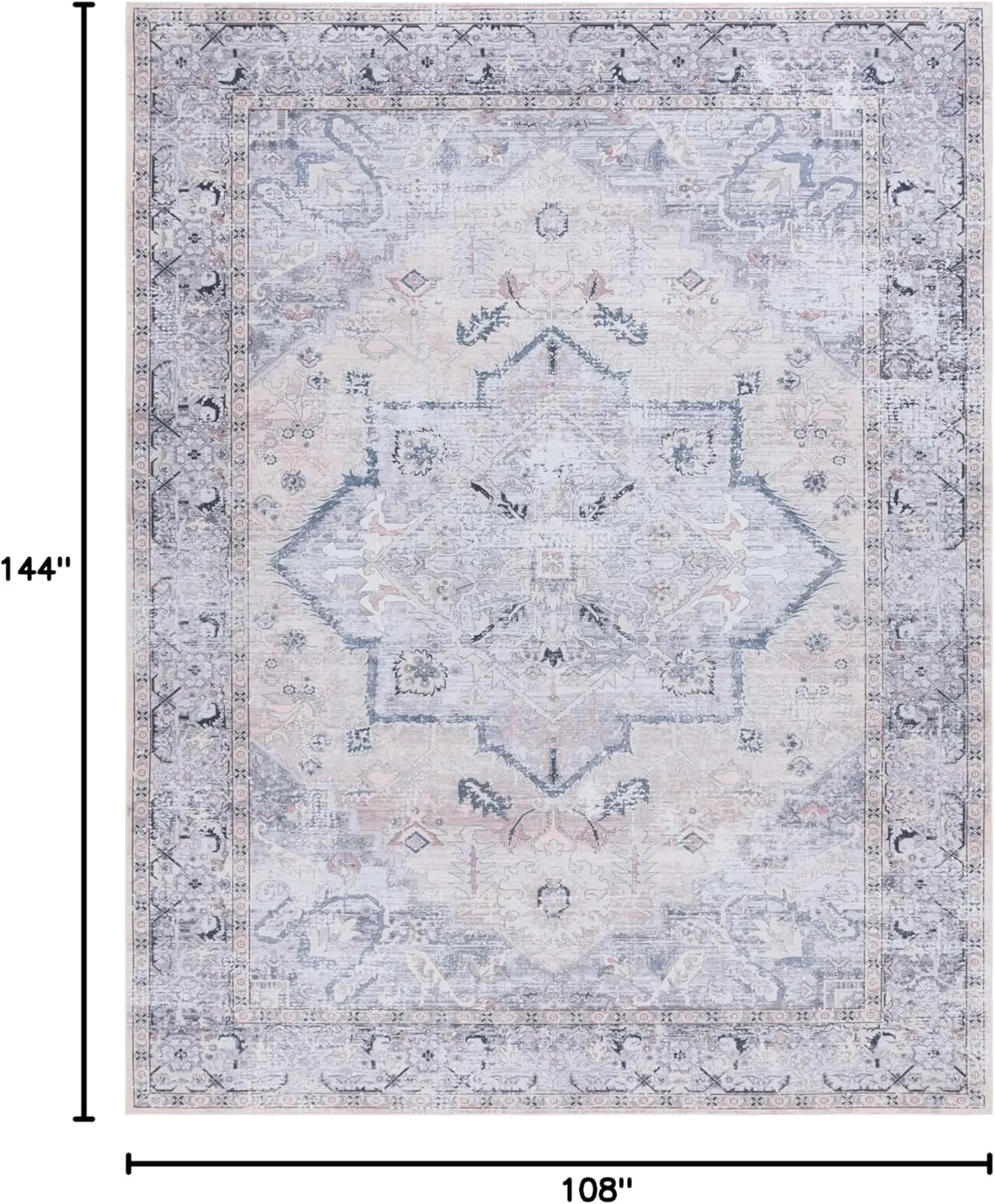 SAFAVIEH Washable Rug Tucson Collection - 9' x 12', Beige & Grey, Slip Resistant, Ideal for High Traffic Areas in Living Room, Bedroom, Home Office, Dining Space (TSN137B-9)