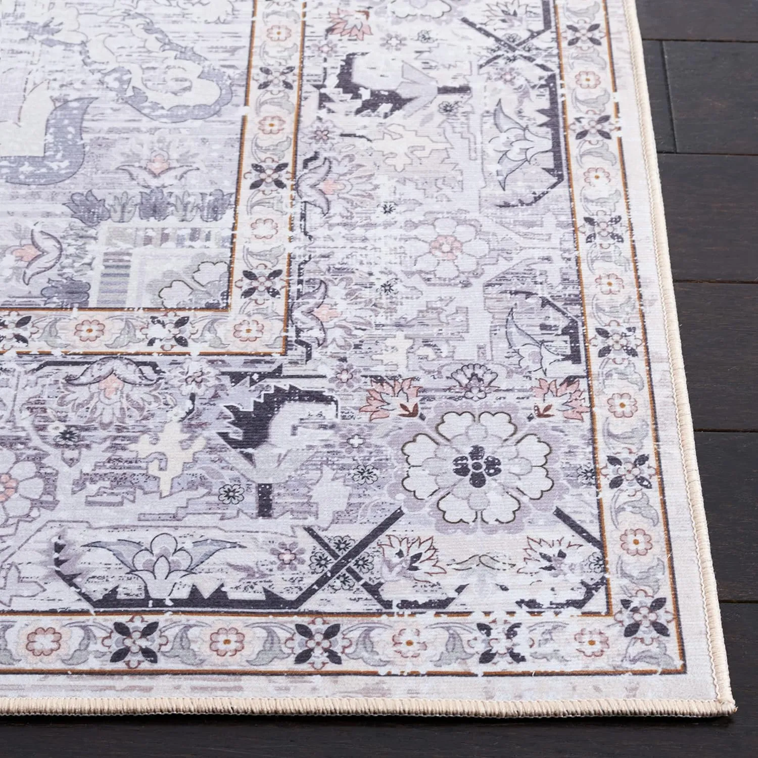 SAFAVIEH Washable Rug Tucson Collection - 9' x 12', Beige & Grey, Slip Resistant, Ideal for High Traffic Areas in Living Room, Bedroom, Home Office, Dining Space (TSN137B-9)