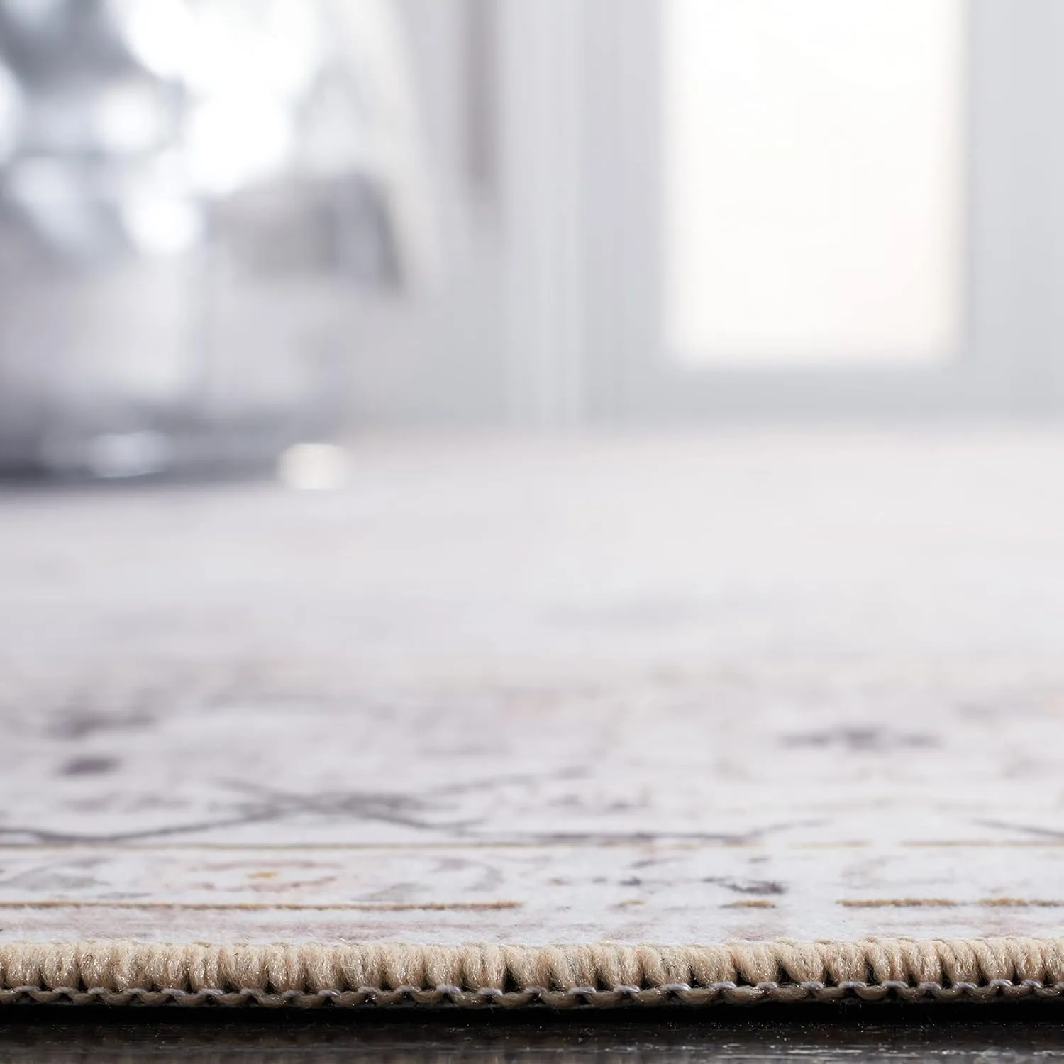 SAFAVIEH Washable Rug Tucson Collection - 9' x 12', Beige & Grey, Slip Resistant, Ideal for High Traffic Areas in Living Room, Bedroom, Home Office, Dining Space (TSN137B-9)