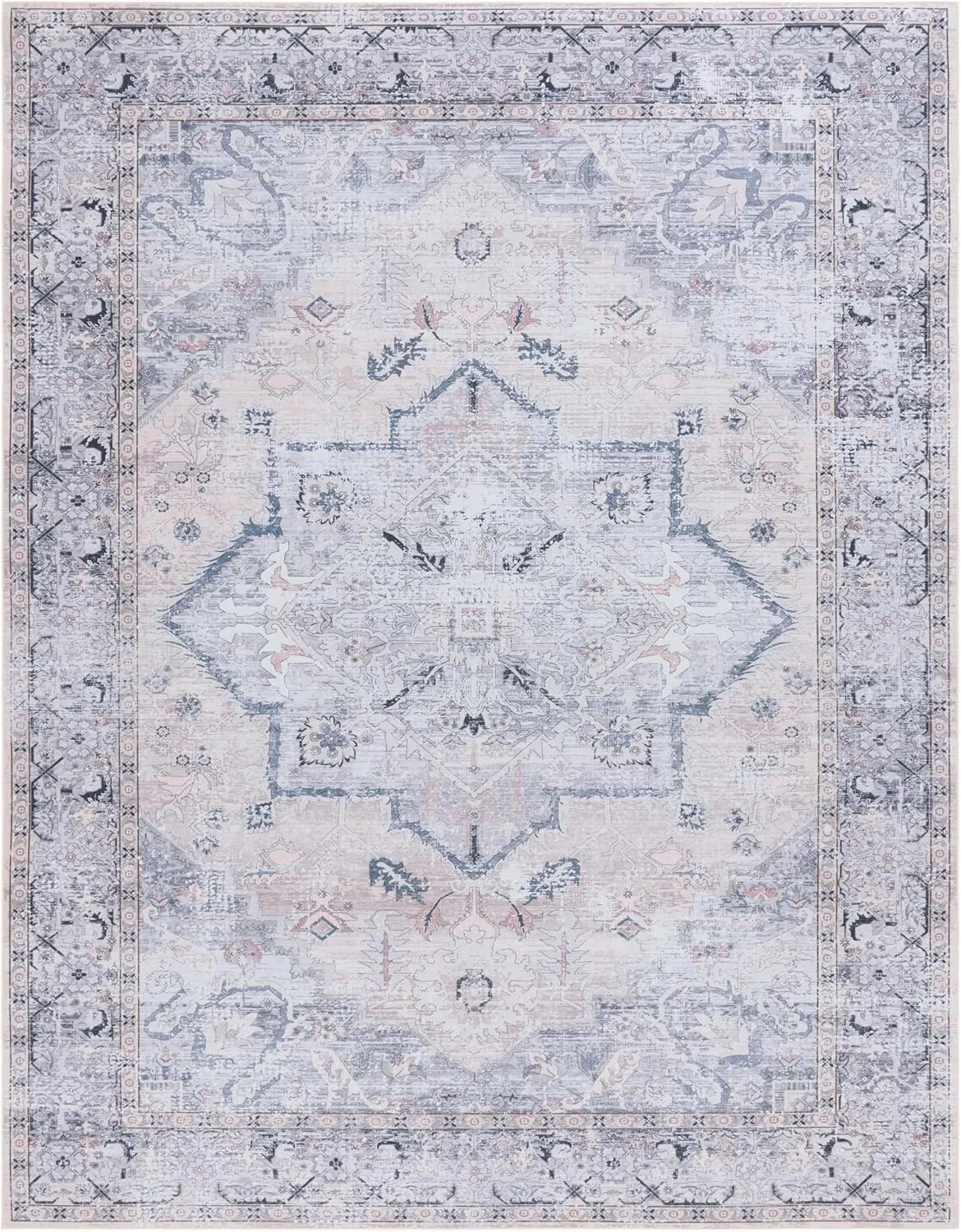 SAFAVIEH Washable Rug Tucson Collection - 9' x 12', Beige & Grey, Slip Resistant, Ideal for High Traffic Areas in Living Room, Bedroom, Home Office, Dining Space (TSN137B-9)