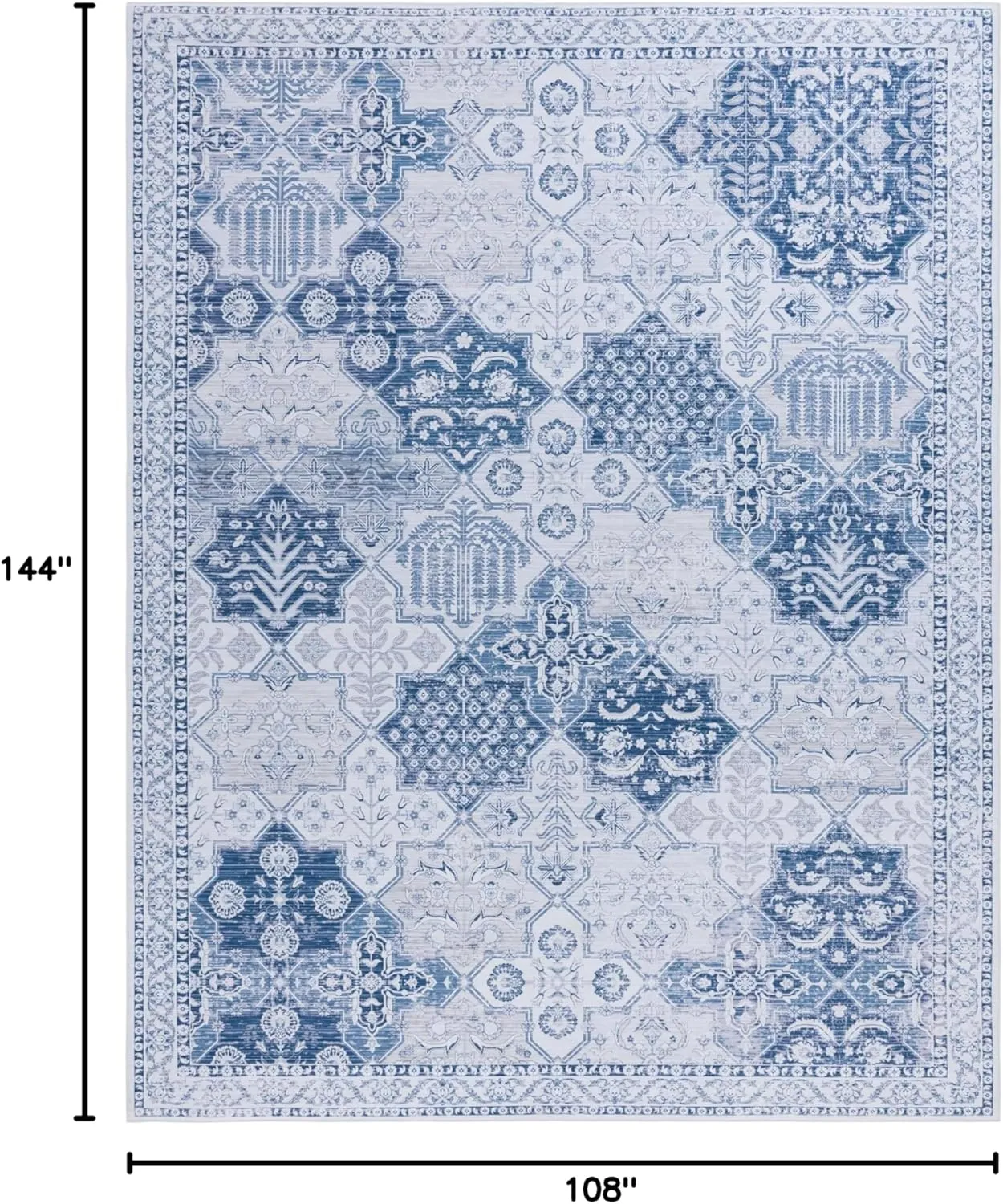 SAFAVIEH Washable Rug Tucson Collection - 9' x 12', Grey & Navy, Slip Resistant, Ideal for High Traffic Areas in Living Room, Bedroom, Home Office, Dining Space (TSN193F-9)