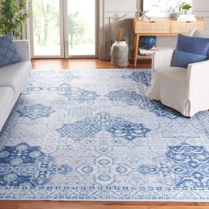 SAFAVIEH Washable Rug Tucson Collection - 9' x 12', Grey & Navy, Slip Resistant, Ideal for High Traffic Areas in Living Room, Bedroom, Home Office, Dining Space (TSN193F-9)
