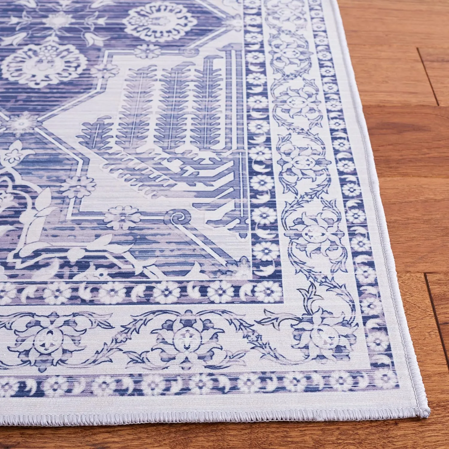 SAFAVIEH Washable Rug Tucson Collection - 9' x 12', Grey & Navy, Slip Resistant, Ideal for High Traffic Areas in Living Room, Bedroom, Home Office, Dining Space (TSN193F-9)